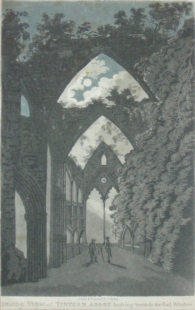 Aquatint - Inside View of Tintern Abbey Looking towards the East Wing - Hassell